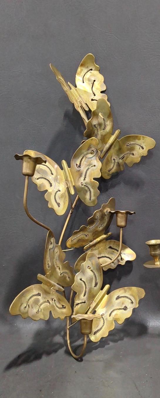 Vintage Brass Butterfly Wall Sconce, 3 Arm Brass Candelabra, Hollywood Regency Wall Sculpture, Mid Century Brass Wall Decor, Italian Style