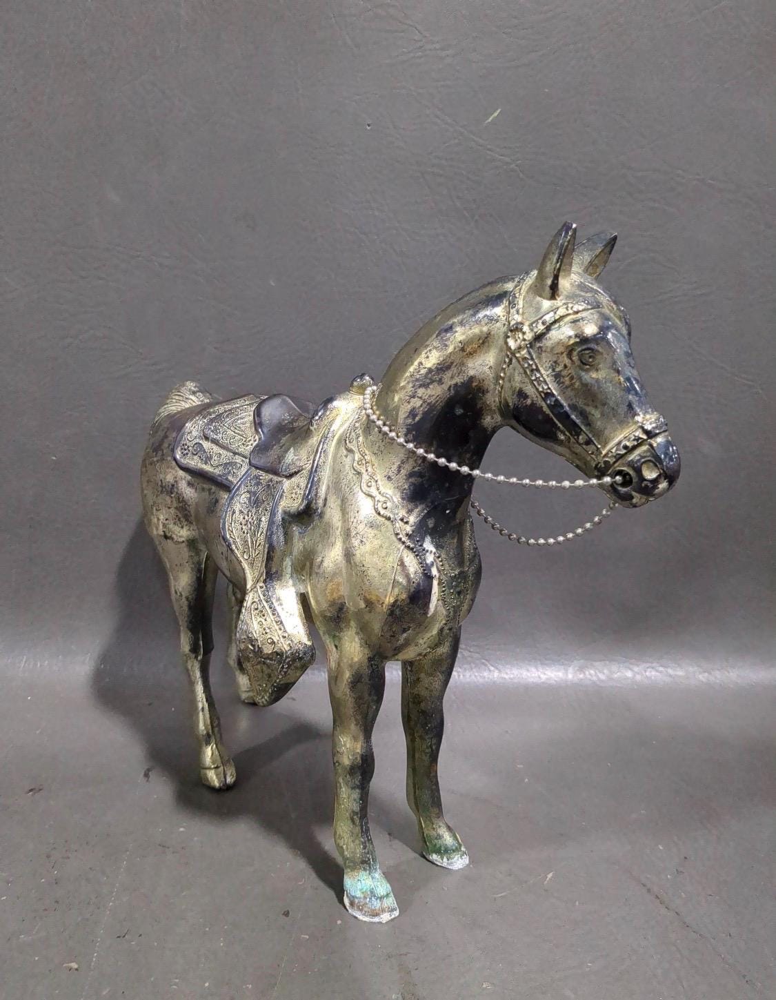 Large Brass Horse Statue, Equestrian Decor, Vintage Brass Horse Sculpture, Hollywood Regency Style, Statement Shelf or Console Decor