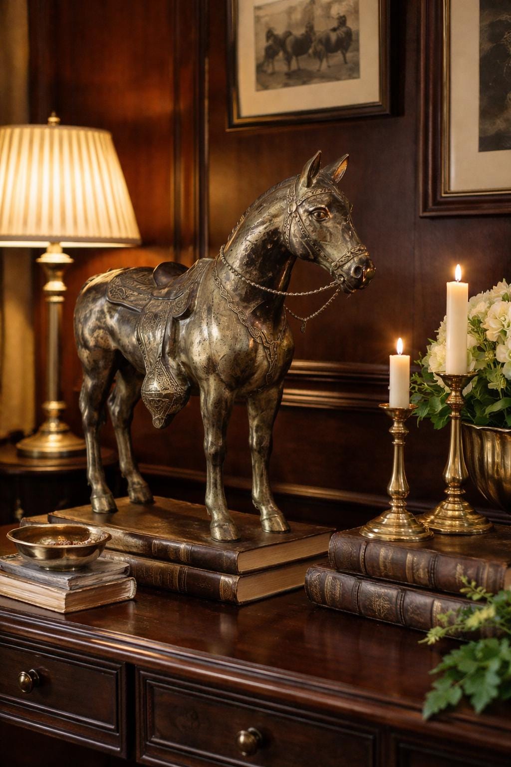 Large Brass Horse Statue, Equestrian Decor, Vintage Brass Horse Sculpture, Hollywood Regency Style, Statement Shelf or Console Decor