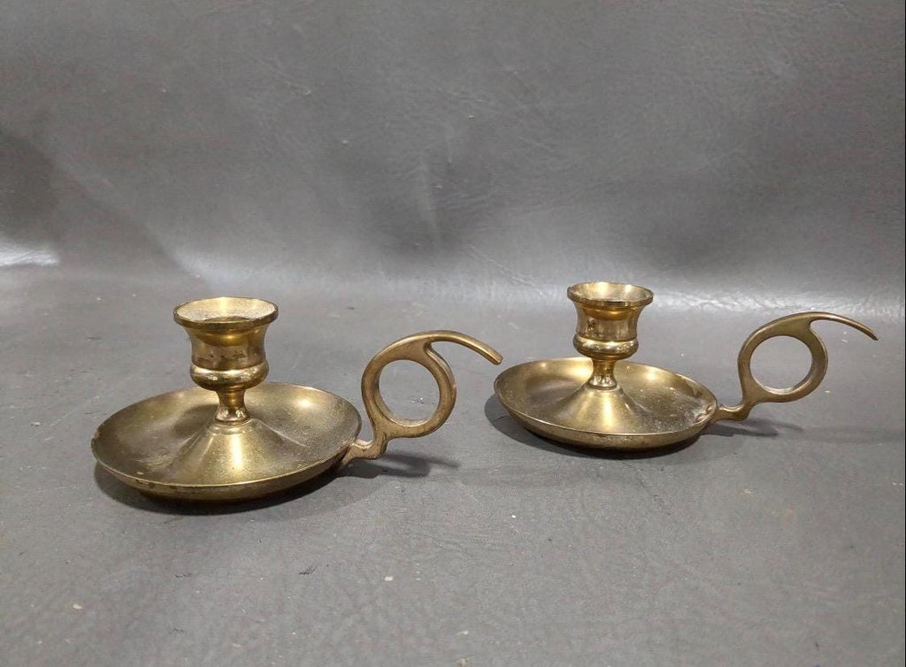 Vintage Brass Candlesticks Pair Mid Century Taper Candle Holders Classic Gold Candlesticks Estate Found Farmhouse Decor