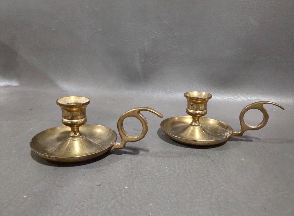 Vintage Brass Candlesticks Pair Mid Century Taper Candle Holders Classic Gold Candlesticks Estate Found Farmhouse Decor