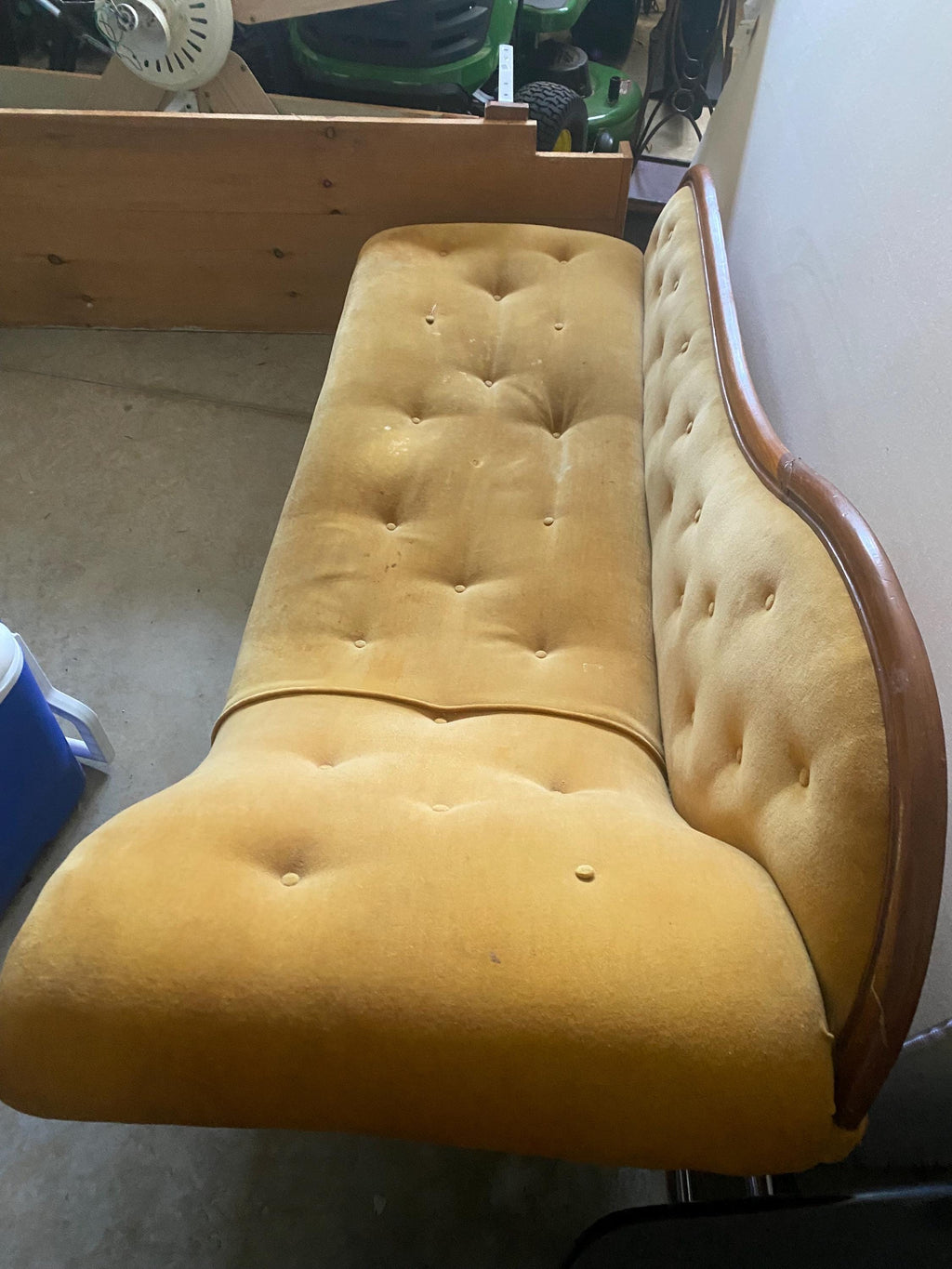 Victorian Tufted Chaise Longue | Hand-Carved Frame, Original Velvet, c. 1870 | Needs Reupholstery