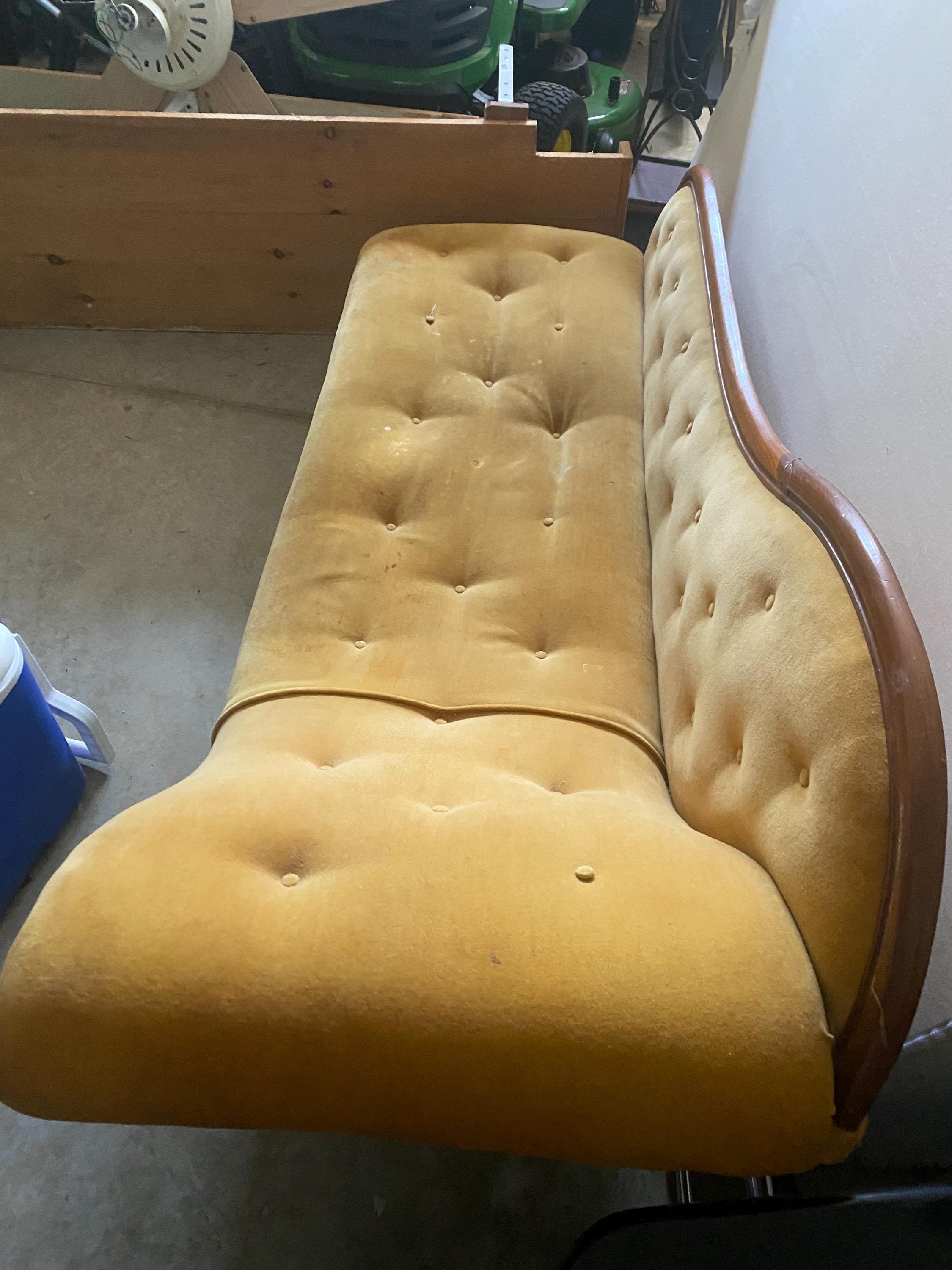 Victorian Tufted Chaise Longue | Hand-Carved Frame, Original Velvet, c. 1870 | Needs Reupholstery