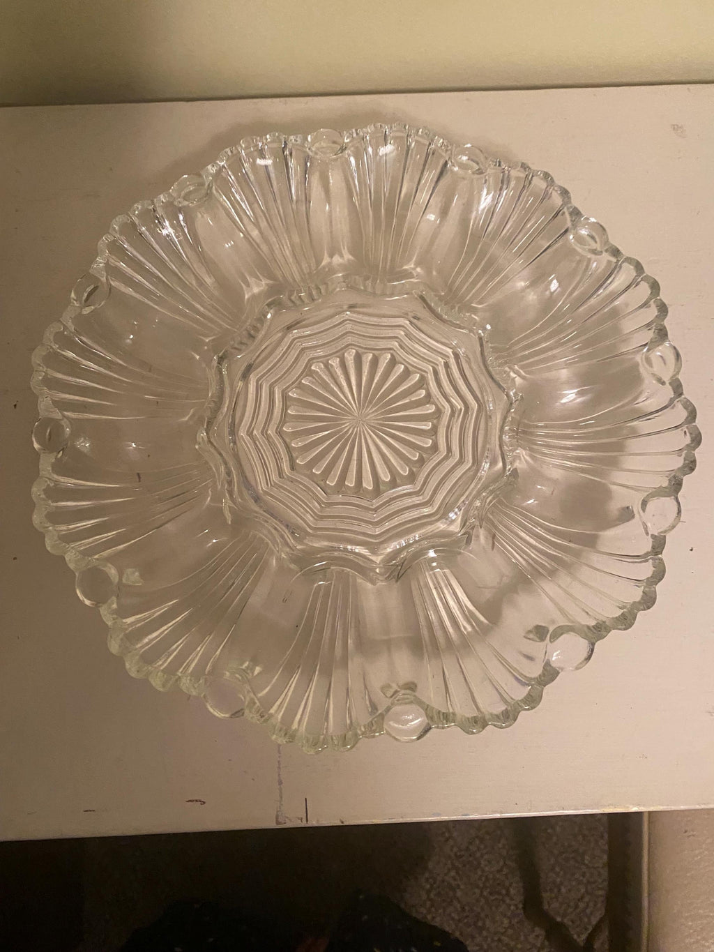 Vintage Crystal Deviled Egg Plate | Clear Egg Tray | Scalloped Serving Platter | Farmhouse Coastal Entertaining Dish | 12 Slot