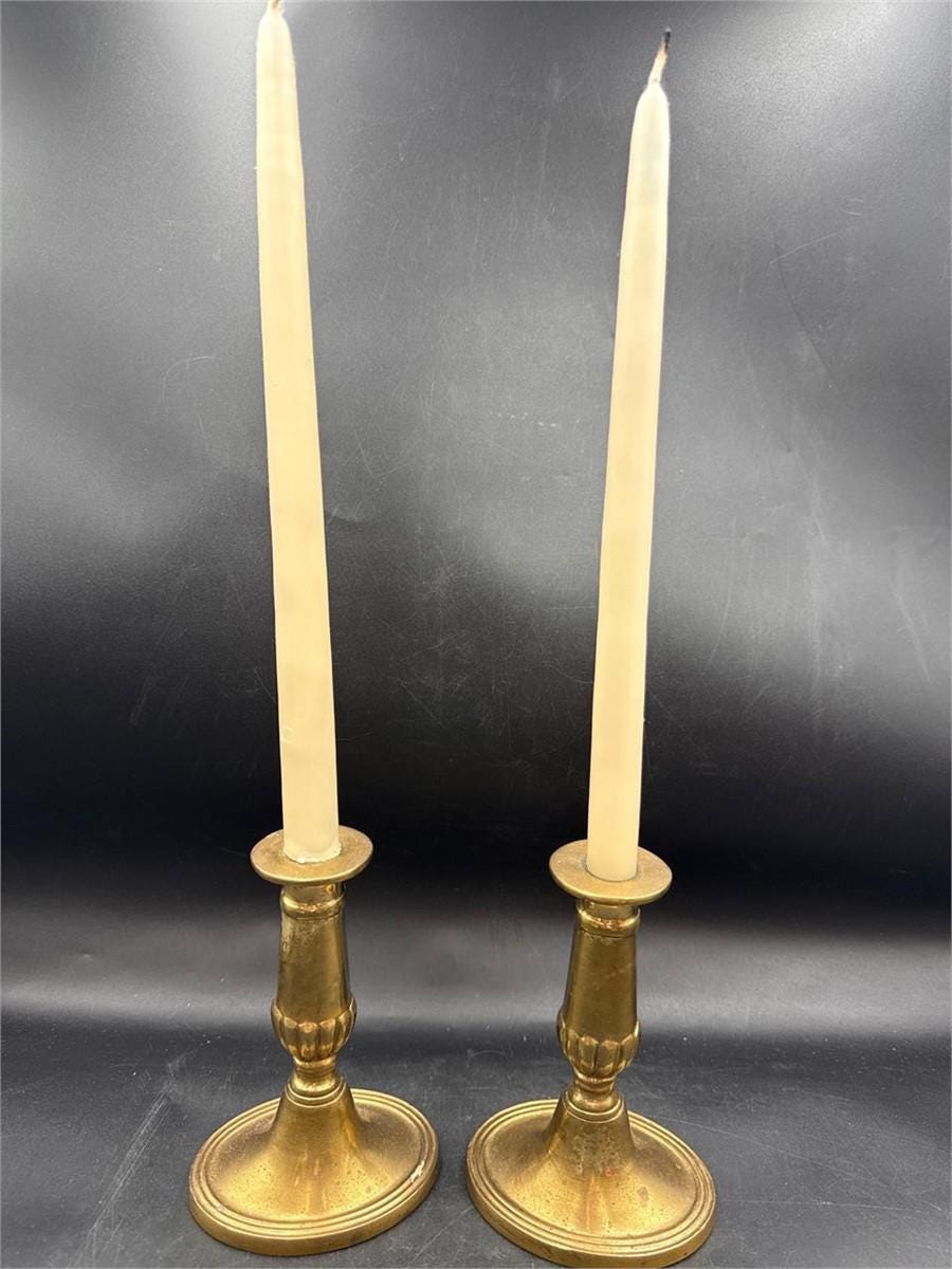 Vintage Brass Candlesticks Pair Mid Century Taper Candle Holders Classic Gold Candlesticks Estate Found Farmhouse Decor