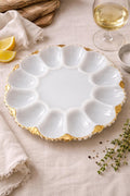 Vintage Pressed Glass Deviled Egg Plate | Clear Crystal Egg Tray | Scalloped Serving Platter | Farmhouse Coastal Entertaining Dish | 12 Slot