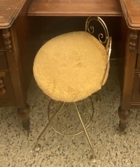 Vintage Vanity Stool with Gold Metal Base, Antique Dressing Table Chair, Hollywood Regency Accent Seat, Bedroom Vanity Seating