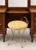 Vintage Vanity Stool with Gold Metal Base, Antique Dressing Table Chair, Hollywood Regency Accent Seat, Bedroom Vanity Seating