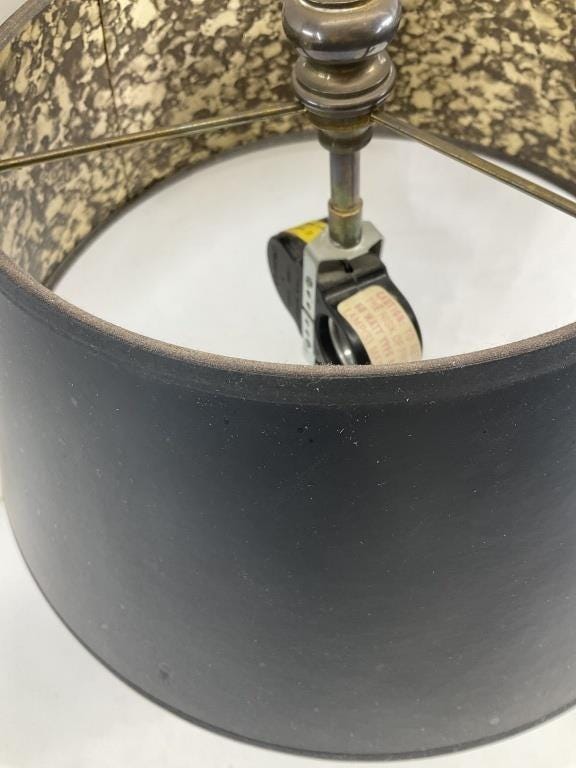 French Bouillotte Style Brass Table Lamp | Vintage Candle Stick Lamp with Black Tole Shade | Traditional European Desk Lighting