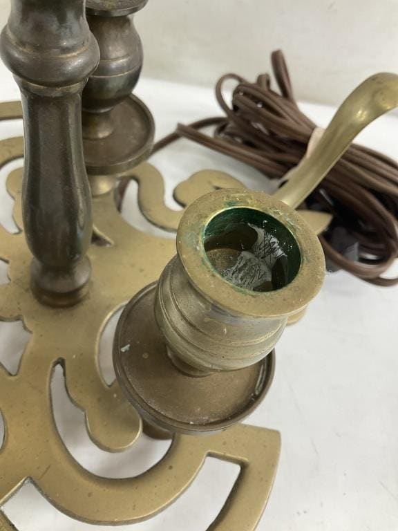 French Bouillotte Style Brass Table Lamp | Vintage Candle Stick Lamp with Black Tole Shade | Traditional European Desk Lighting
