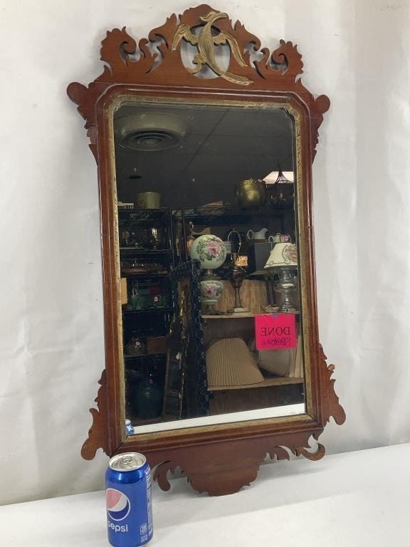 Antique Georgian Mahogany Wall Mirror | Gilt Phoenix Crest | Hampton & Sons London | English Decorative Mirror | Circa 1760, England