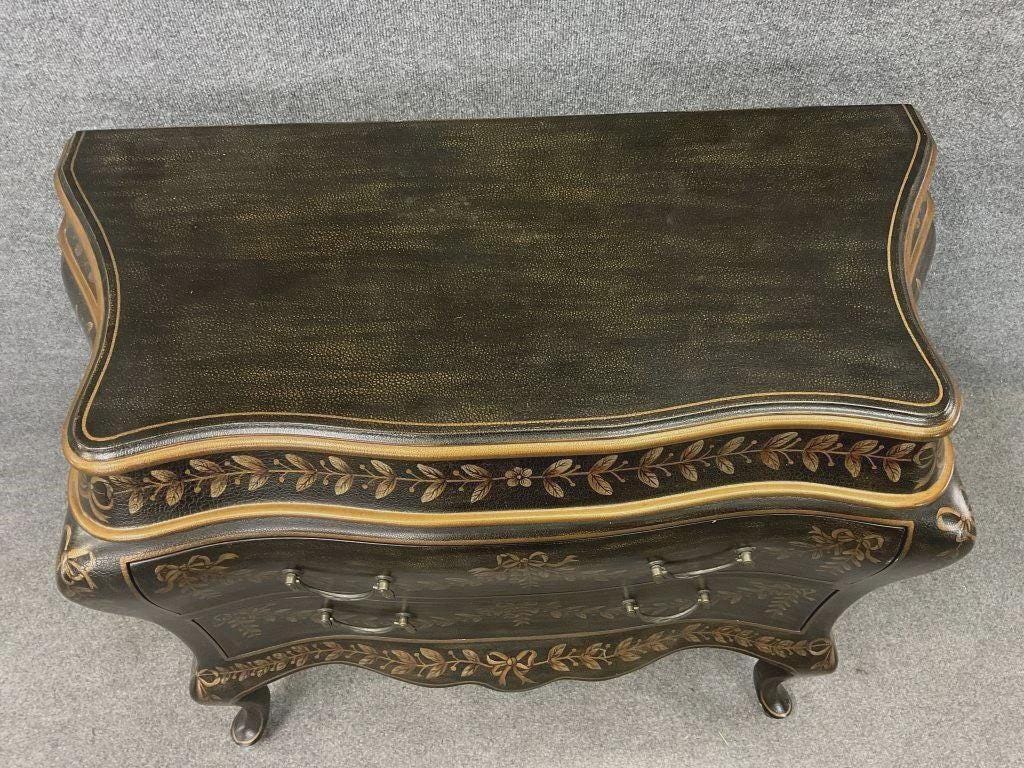 Vintage French Bombé Commode Chest, Hand Painted Floral Garland, Italian Florentine Style, Hollywood Regency 2 Drawer Dresser