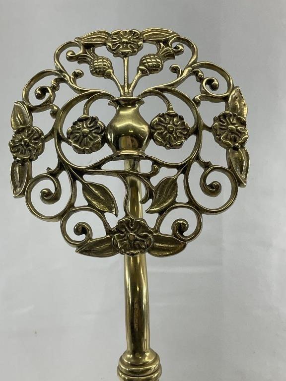 Antique Brass Thistle Fireplace Andirons Pair, English Country House Iron Andirons, Scottish Motif Hearth Decor, Vintage Brass Firedog