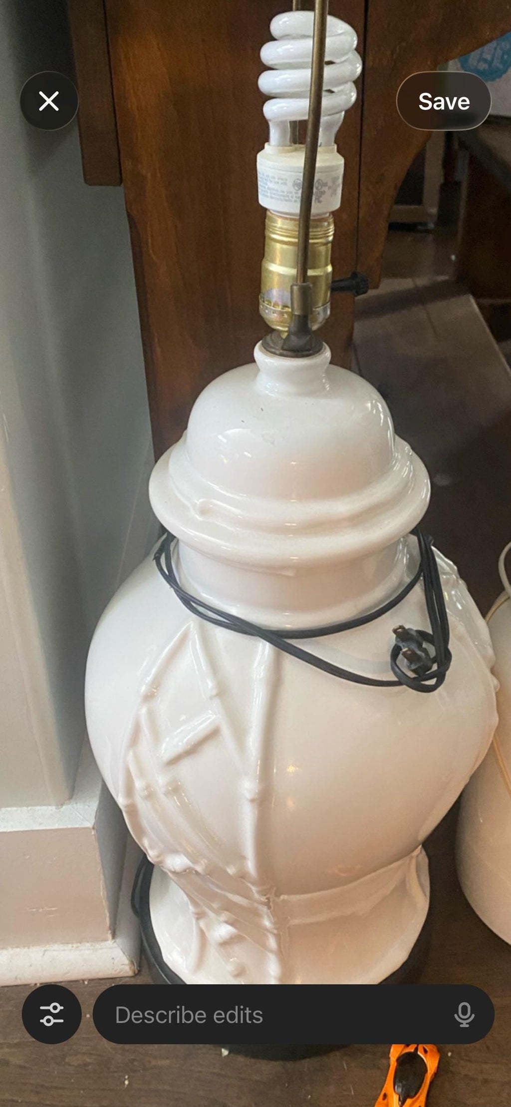Vintage Milk Glass Ginger Jar Lamp, 1940s White Art Deco Table Lamp with Wheat Relief, Coastal Grandmillennial Lighting