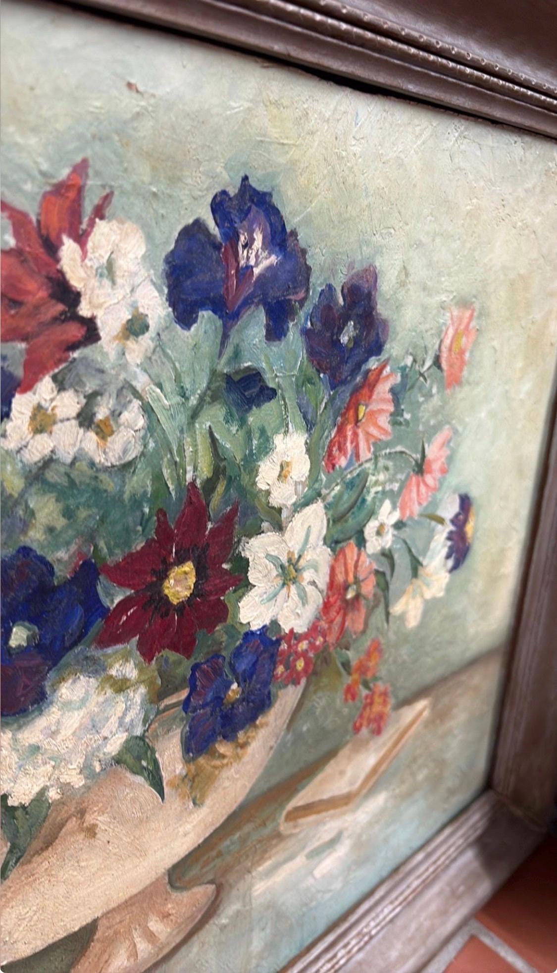 Vintage Floral Still Life Painting, Framed Oil Style Artwork, French Country Wall Art, Grandmillennial Decor, European Cottage Interior Art