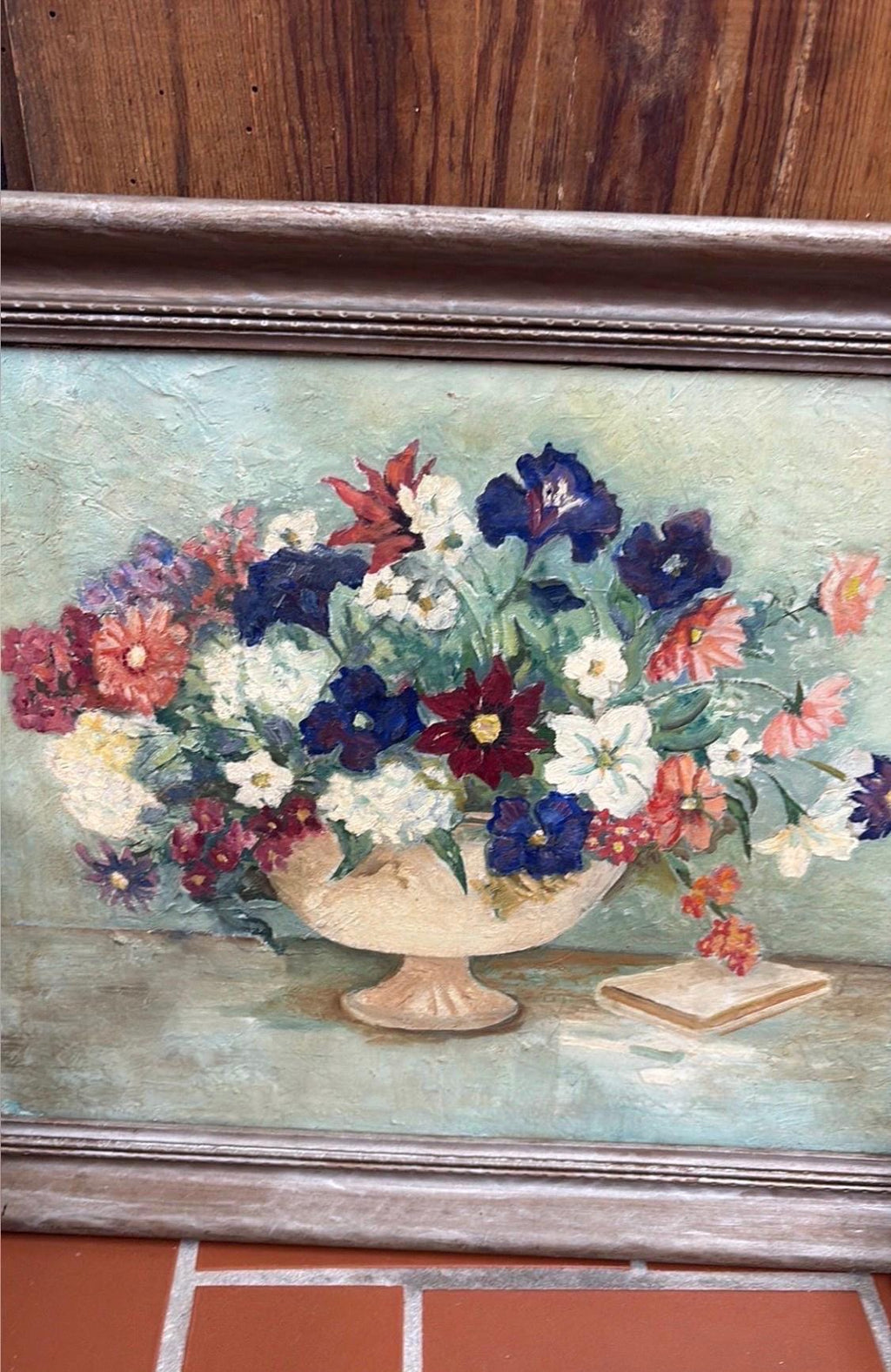 Vintage Floral Still Life Painting, Framed Oil Style Artwork, French Country Wall Art, Grandmillennial Decor, European Cottage Interior Art