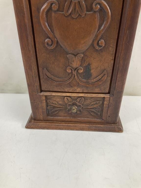 Antique French Provincial Walnut Farinière | 19th Century Hand-Carved Flour Box | Rustic Provence Kitchen Wall Decor