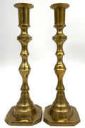 Vintage Pair of Solid Brass Candlesticks | 11.25" Tall Heavy Brass Taper Holders | Traditional Brass Mantle Decor