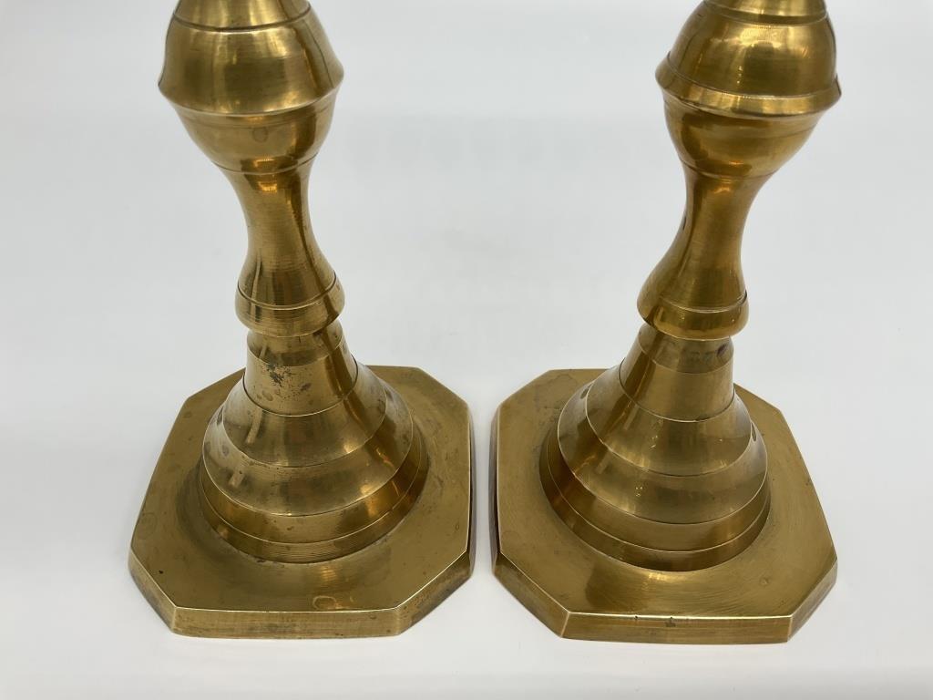 Vintage Pair of Solid Brass Candlesticks | 11.25" Tall Heavy Brass Taper Holders | Traditional Brass Mantle Decor