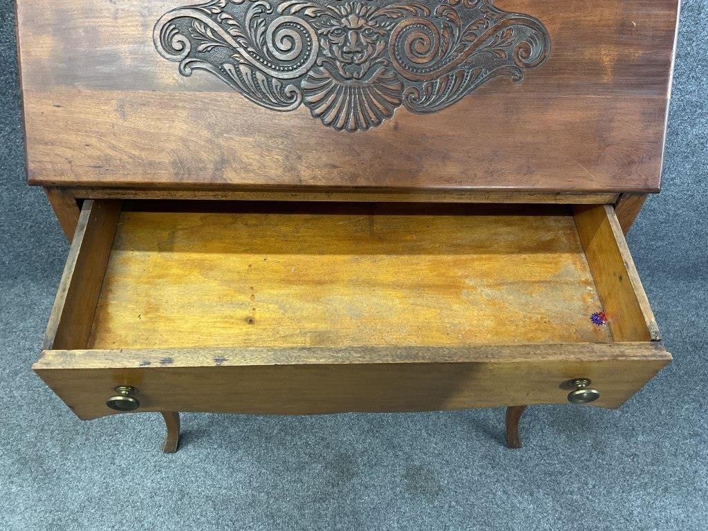 Antique 19th Century French Secretary Desk | Hand-Carved Shell Motif Writing Bureau | French Provincial Style Walnut Desk