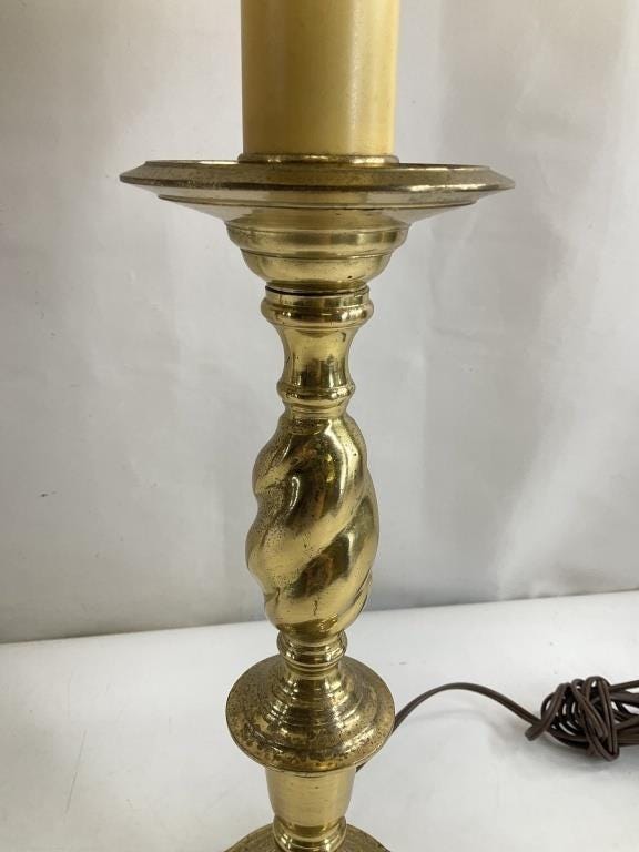 Vintage Heavy Solid Brass Candlestick Lamp | 27" Tall Traditional Buffet Lamp with Pleated Shade