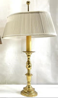 Vintage Heavy Solid Brass Candlestick Lamp | 27" Tall Traditional Buffet Lamp with Pleated Shade