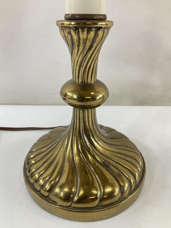Vintage Brass Bouillotte Style Lamp | 18" Tall French Empire Double Light | Hand-Painted Floral Tole Shade