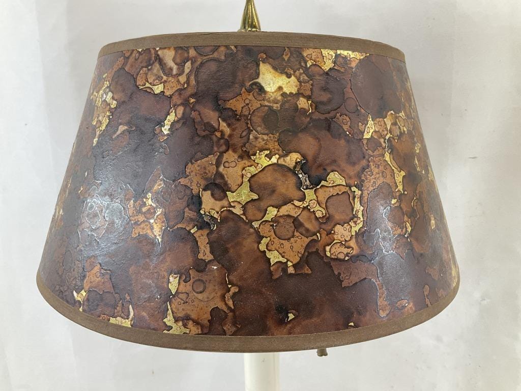 Vintage Brass Bouillotte Style Lamp | 18" Tall French Empire Double Light | Hand-Painted Floral Tole Shade