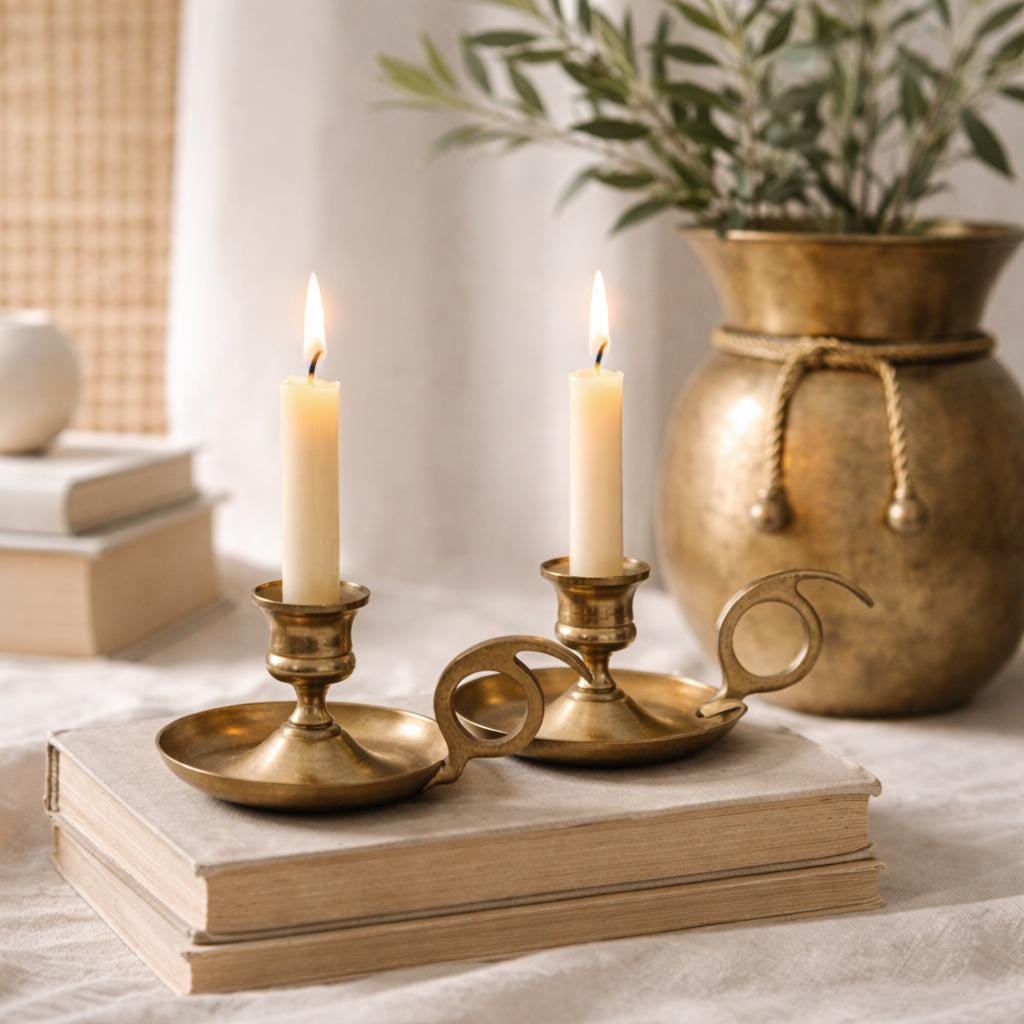 Vintage Brass Candlesticks Pair Mid Century Taper Candle Holders Classic Gold Candlesticks Estate Found Farmhouse Decor