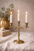 Vintage Brass Candelabra – 3 Arm Taper Candle Holder – Classic Traditional Brass Centerpiece – Elegant Dining Table Decor