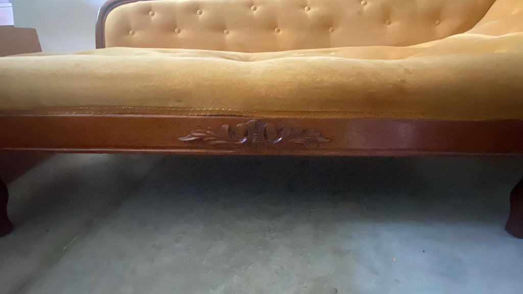 Victorian Tufted Chaise Longue | Hand-Carved Frame, Original Velvet, c. 1870 | Needs Reupholstery