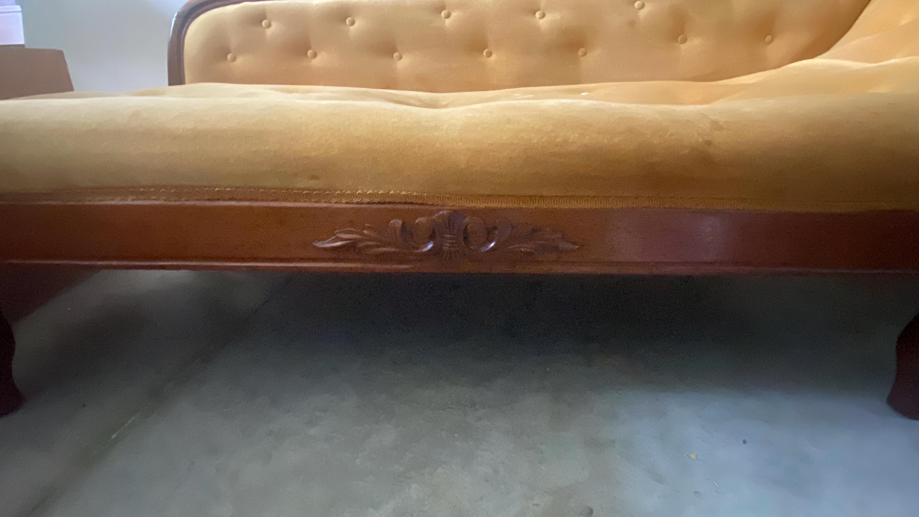 Victorian Tufted Chaise Longue | Hand-Carved Frame, Original Velvet, c. 1870 | Needs Reupholstery