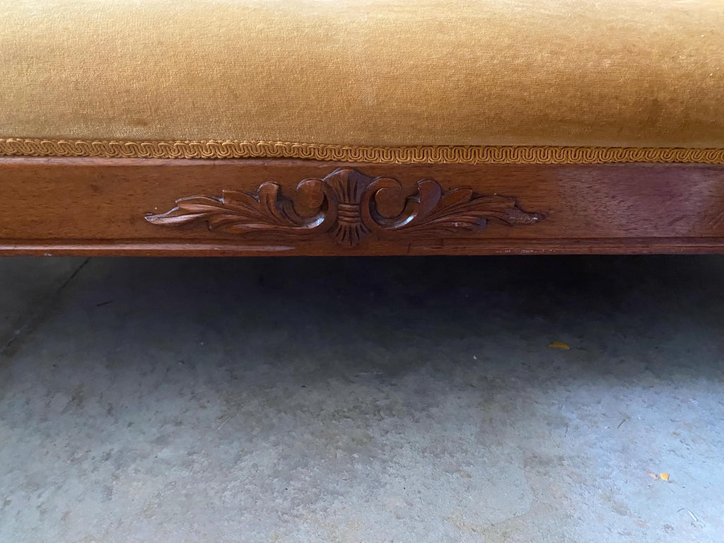 Victorian Tufted Chaise Longue | Hand-Carved Frame, Original Velvet, c. 1870 | Needs Reupholstery