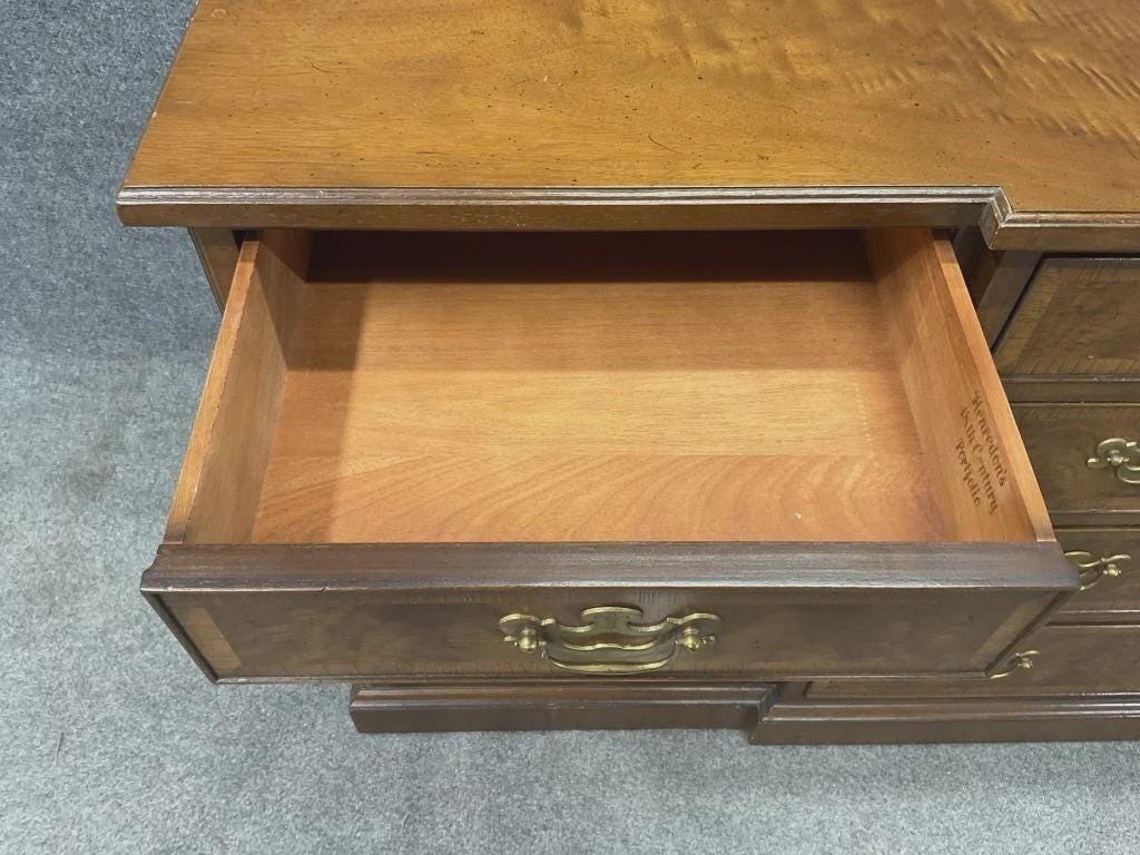 Vintage Henredon Burled Walnut Breakfront Sideboard | 18th Century Style Buffet Cabinet | Traditional Dining Storage | Solid Wood Credenza