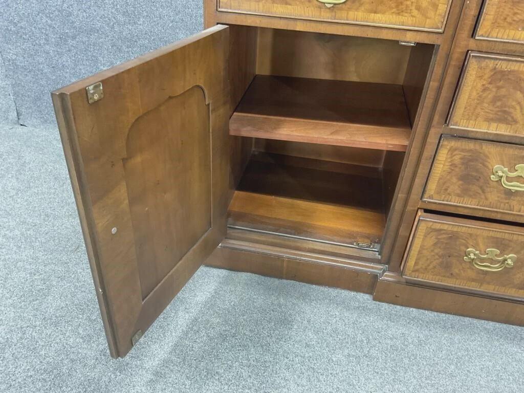 Vintage Henredon Burled Walnut Breakfront Sideboard | 18th Century Style Buffet Cabinet | Traditional Dining Storage | Solid Wood Credenza