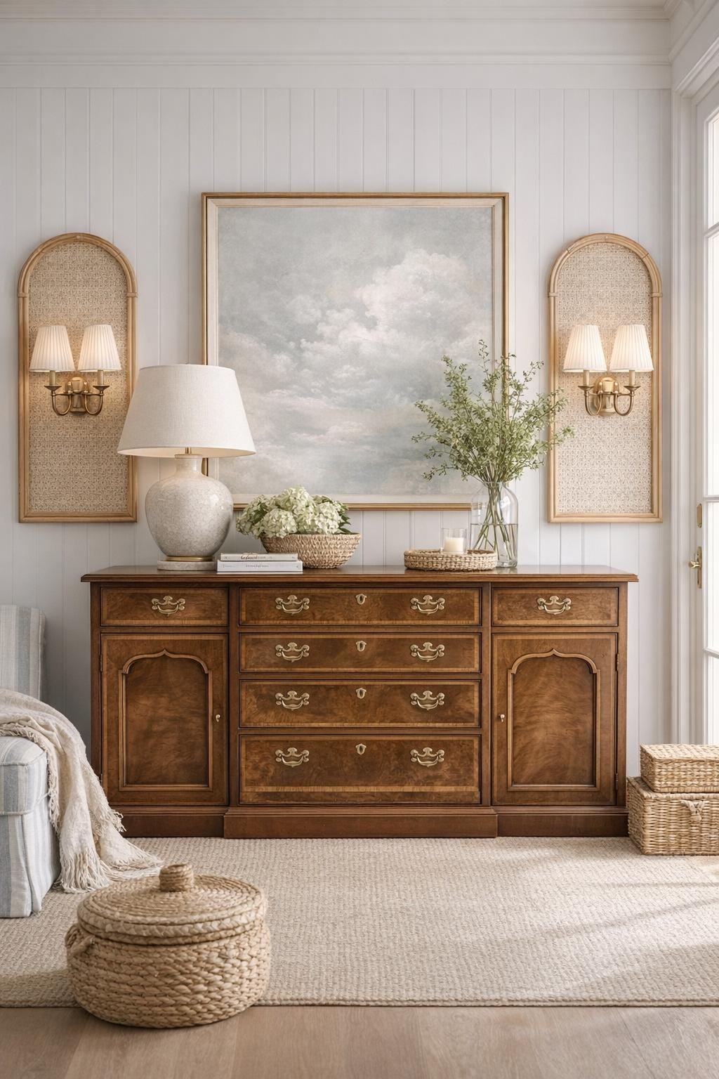 Vintage Henredon Burled Walnut Breakfront Sideboard | 18th Century Style Buffet Cabinet | Traditional Dining Storage | Solid Wood Credenza
