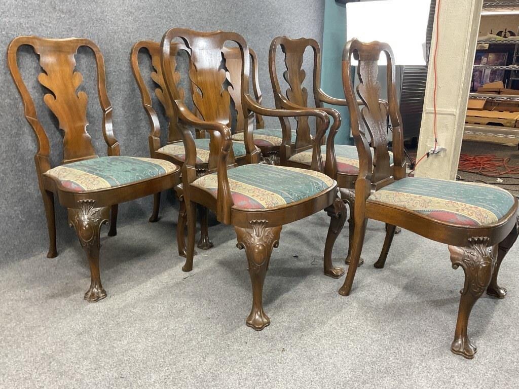 Antique Mahogany Dining Chairs Set of 6 | Chippendale Style Ball and Claw Feet | Vintage Upholstered Dining Chairs | Traditional Dining Set