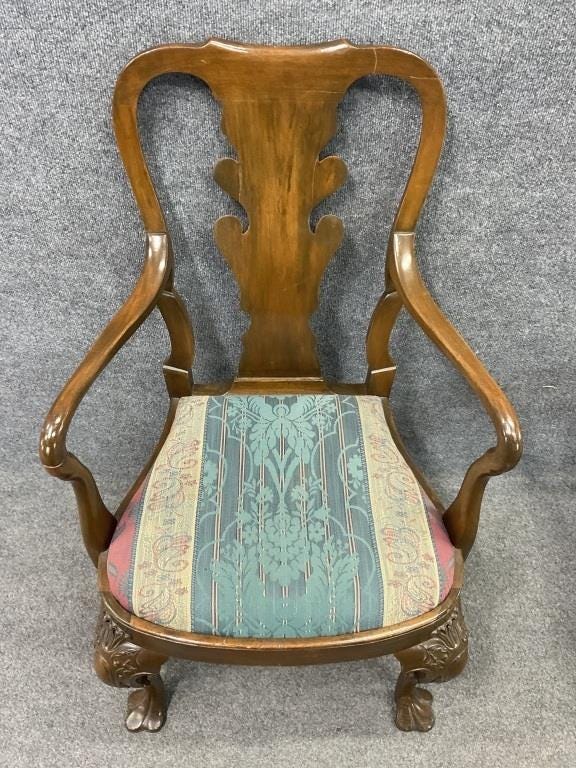 Antique Mahogany Dining Chairs Set of 6 | Chippendale Style Ball and Claw Feet | Vintage Upholstered Dining Chairs | Traditional Dining Set