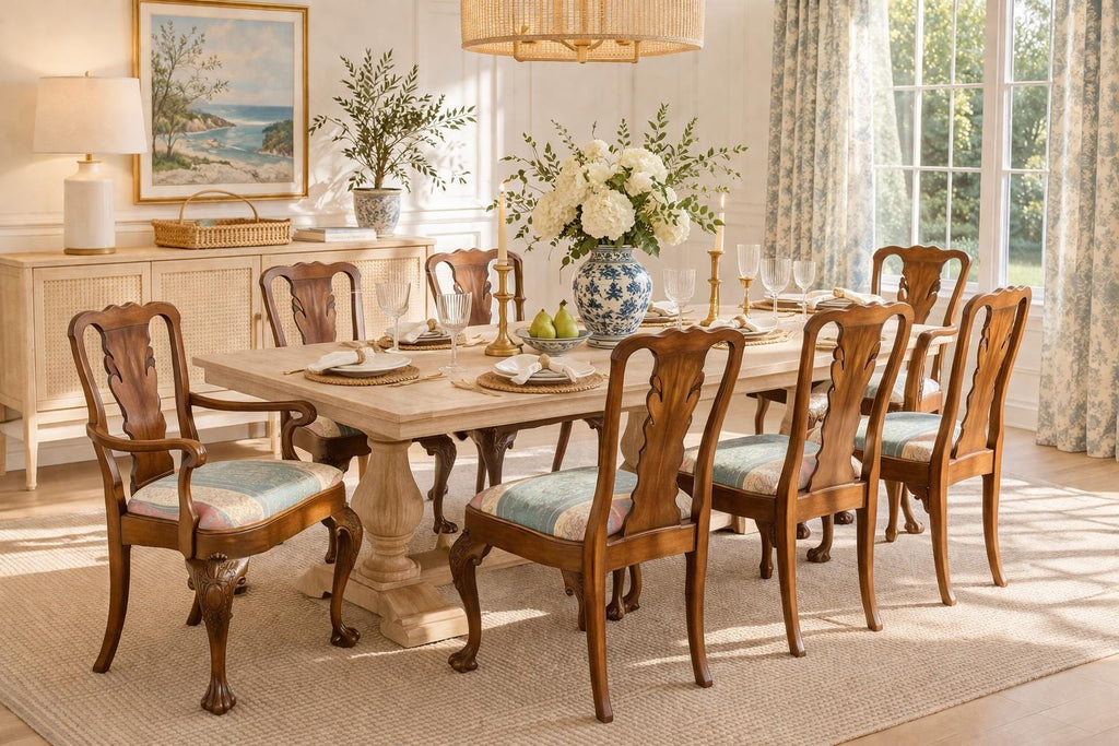 Antique Mahogany Dining Chairs Set of 6 | Chippendale Style Ball and Claw Feet | Vintage Upholstered Dining Chairs | Traditional Dining Set