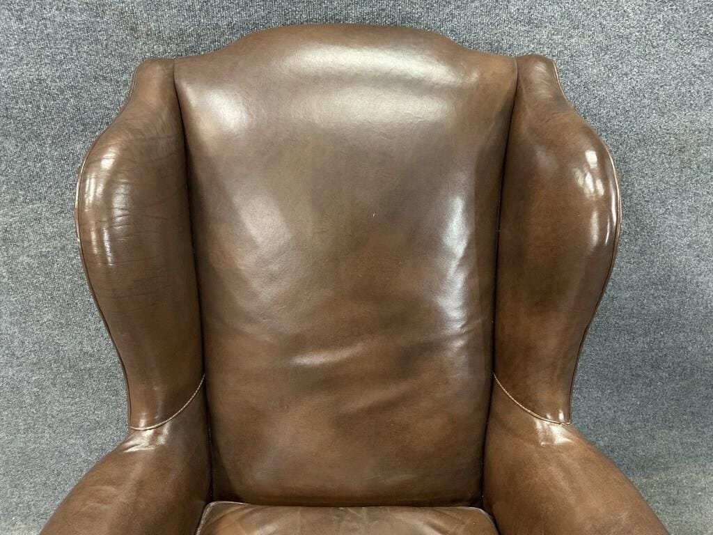 Vintage Leather Wingback Chair | Brown Leather Accent Chair | English Style Club Chair | Nailhead Trim Armchair | Traditional Library Chair
