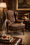 Vintage Leather Wingback Chair | Brown Leather Accent Chair | English Style Club Chair | Nailhead Trim Armchair | Traditional Library Chair