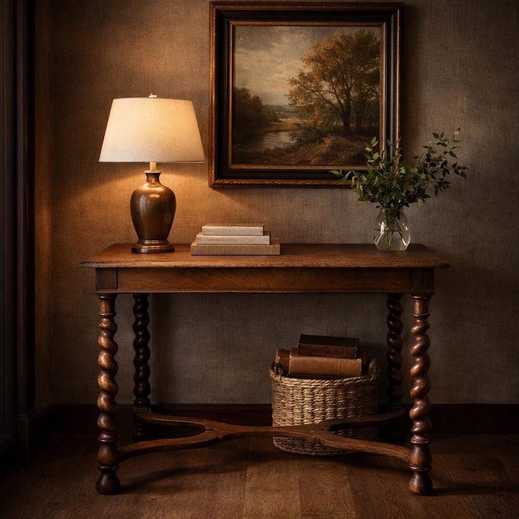 Antique English Barley Twist Entry Table, Solid Oak Console, Jacobean Revival Side Table, Vintage Hall Table, Twisted Leg Accent