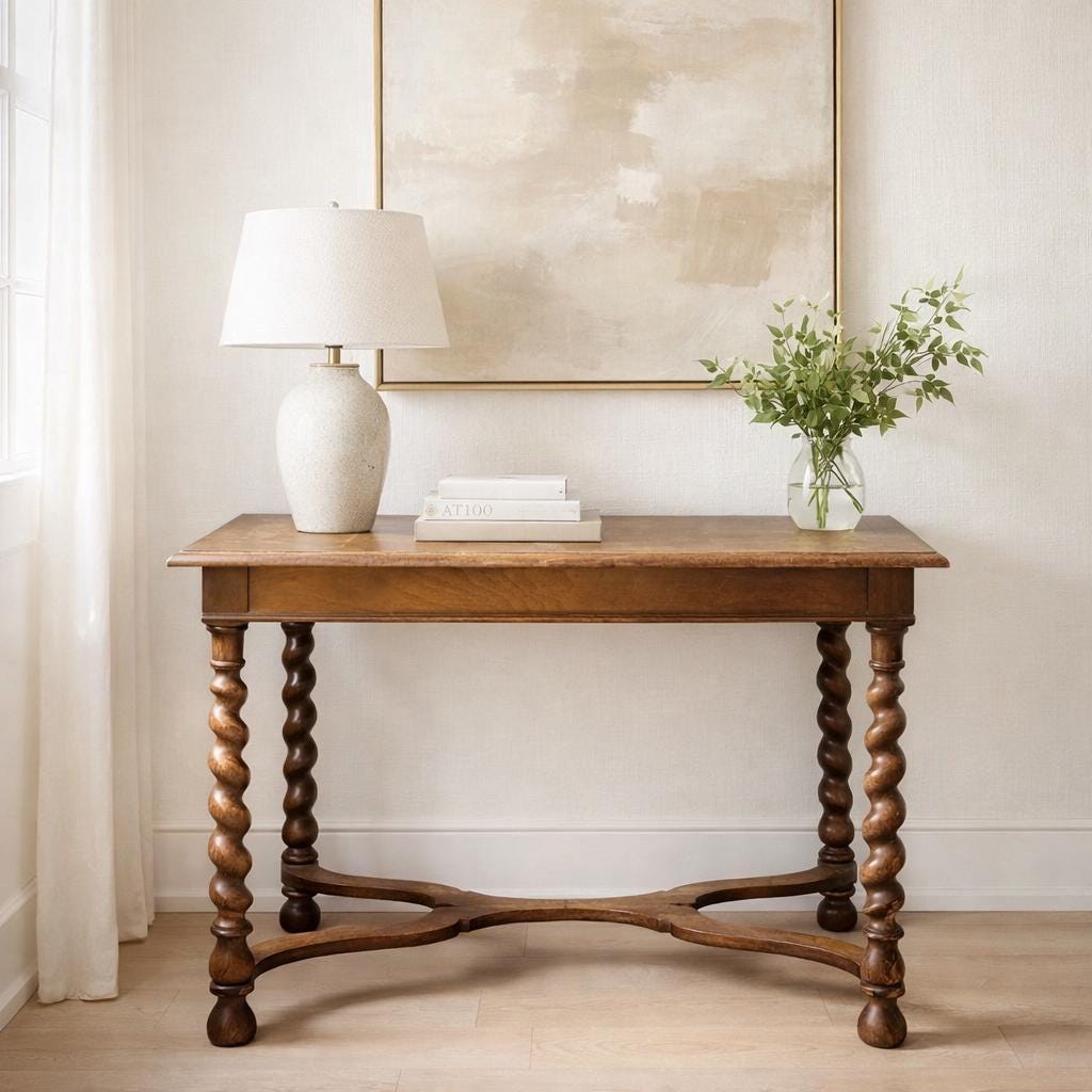 Antique English Barley Twist Entry Table, Solid Oak Console, Jacobean Revival Side Table, Vintage Hall Table, Twisted Leg Accent