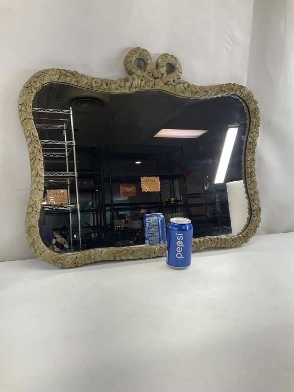 Antique French Gilt Wall Mirror with Bow Crest, Rococo Ornate Gold Frame, Vintage Decorative Mirror, Hollywood Regency Wall Decor