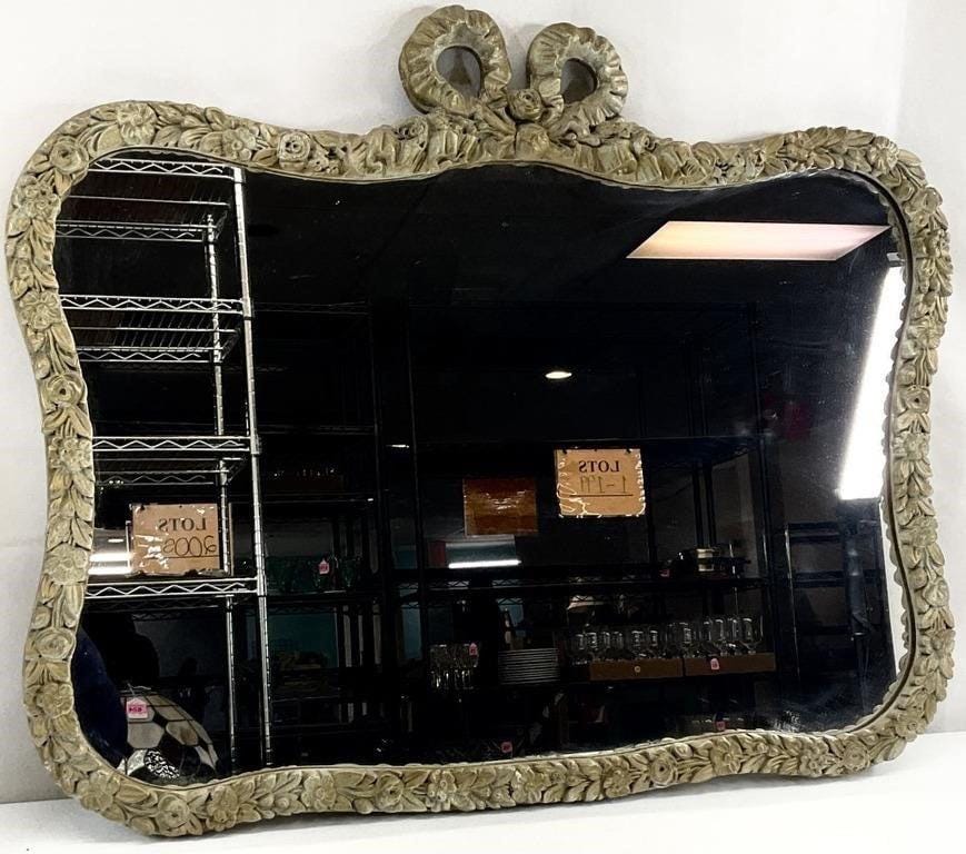 Antique French Gilt Wall Mirror with Bow Crest, Rococo Ornate Gold Frame, Vintage Decorative Mirror, Hollywood Regency Wall Decor
