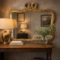 Antique French Gilt Wall Mirror with Bow Crest, Rococo Ornate Gold Frame, Vintage Decorative Mirror, Hollywood Regency Wall Decor