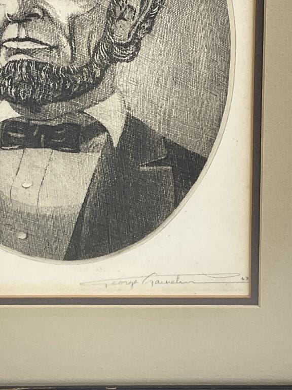 Vintage Abraham Lincoln Framed Engraving Style Print, Signed Portrait, Black and White Oval Lincoln Wall Art, Historic Americana Decor