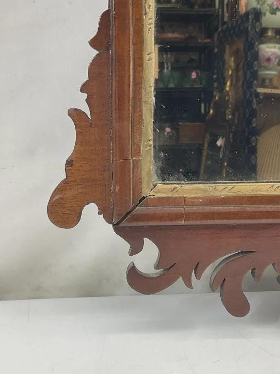 Antique Georgian Mahogany Wall Mirror | Gilt Phoenix Crest | Hampton & Sons London | English Decorative Mirror | Circa 1760, England