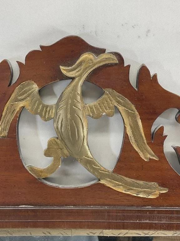 Antique Georgian Mahogany Wall Mirror | Gilt Phoenix Crest | Hampton & Sons London | English Decorative Mirror | Circa 1760, England