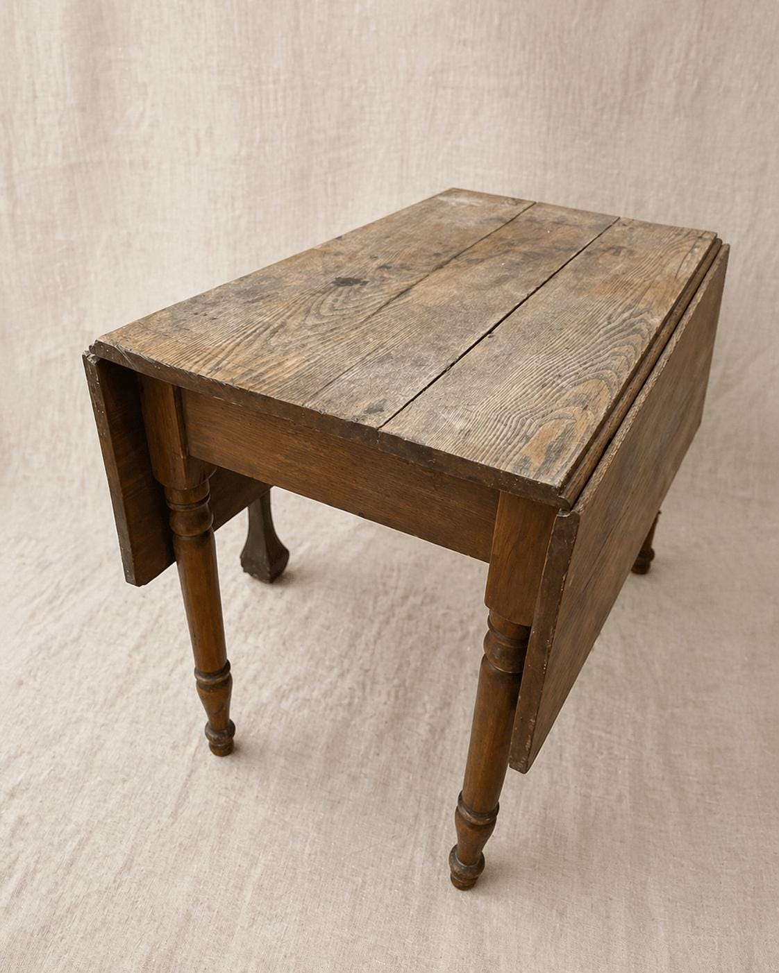 Antique Oak Drop-Leaf Table, Primitive Farmhouse Console Table, Small Kitchen Table, 19th-century Wooden Side Table, Turned Leg Table